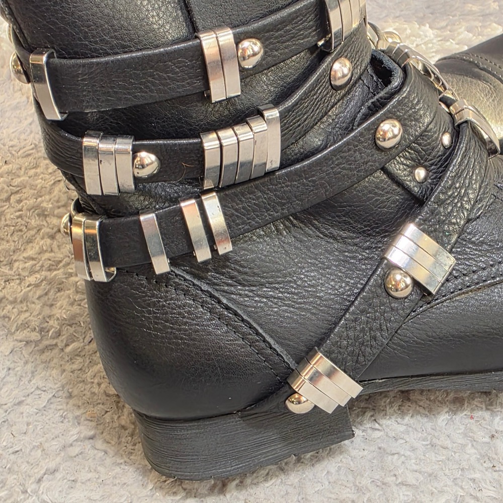 Black Studded Strap Ankle Boots - Women - Picture 6 of 13